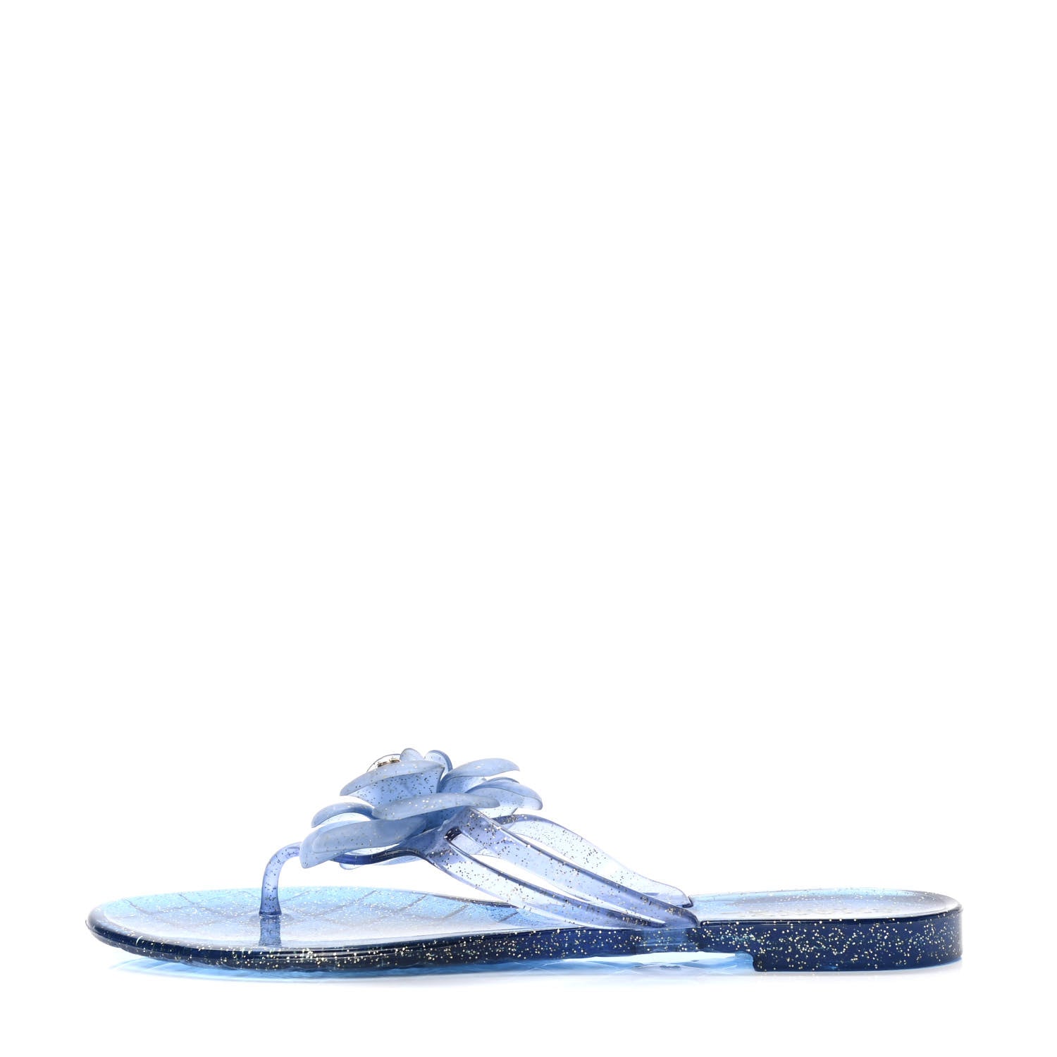 Chanel Jelly Camellia Glitter Thong Sandals 38 Blue 1 of 4