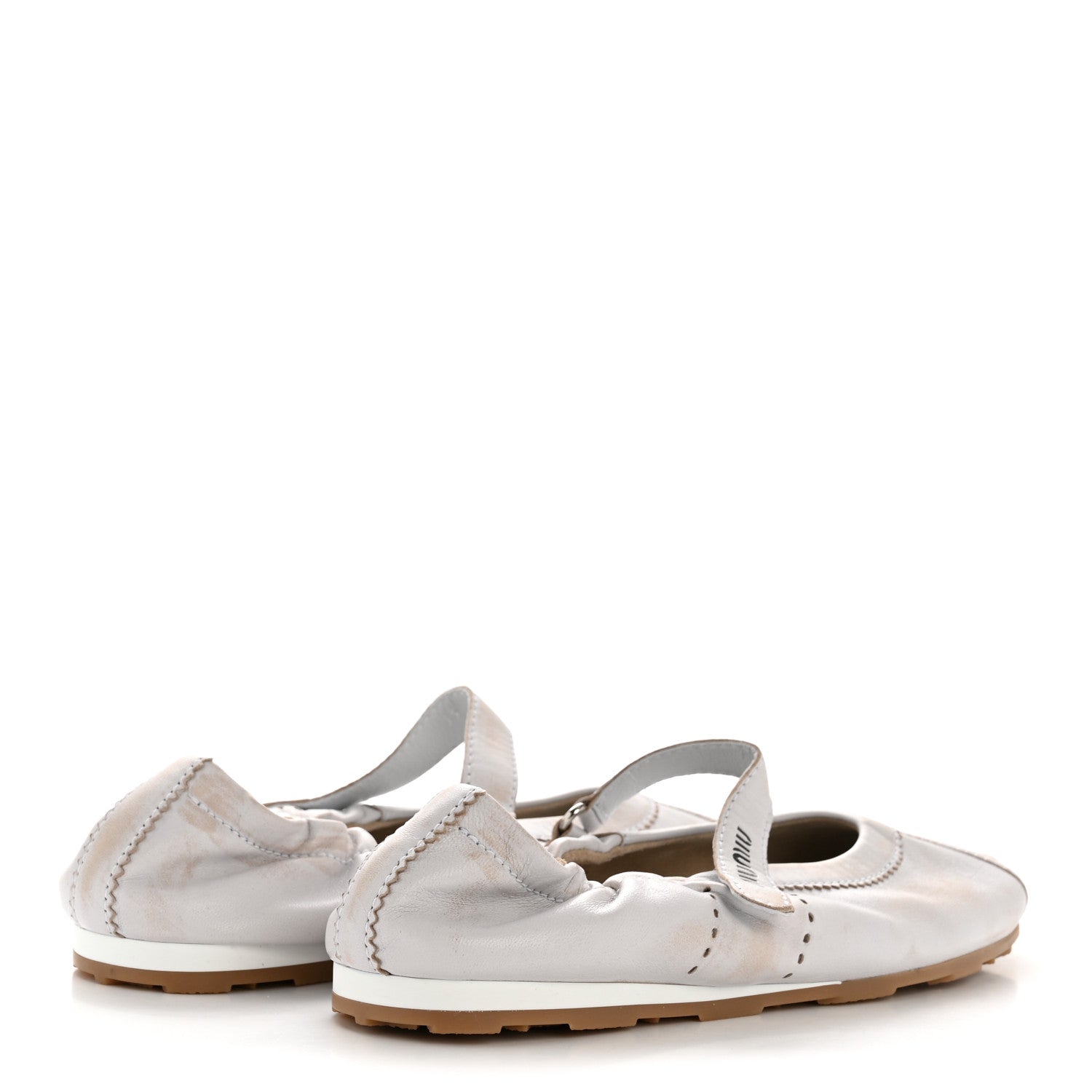 Miu Miu Bleached Nappa Womens Plume Mary Jane Ballerina Sneakers 39 Bianco 5 of 9