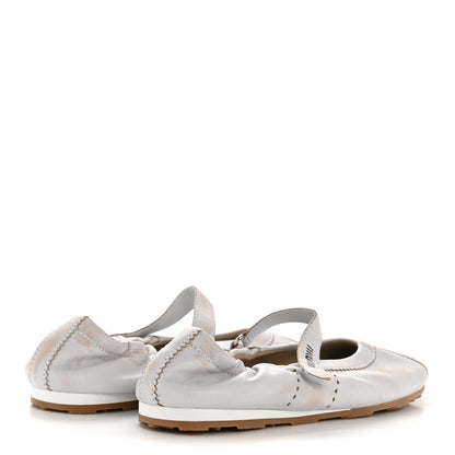 Miu Miu Bleached Nappa Womens Plume Mary Jane Ballerina Sneakers 39 Bianco 5 of 9
