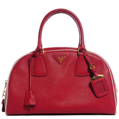 Prada Saffiano Lux Bowling Bag Fuoco Talco 1 of 10