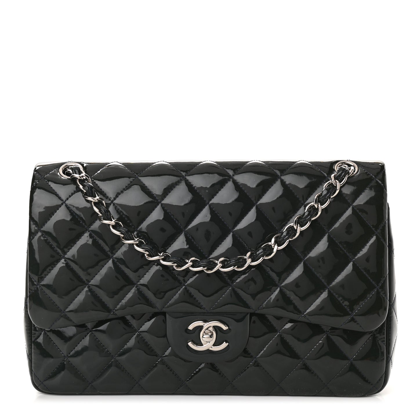 Patent Quilted Jumbo Double Flap Black