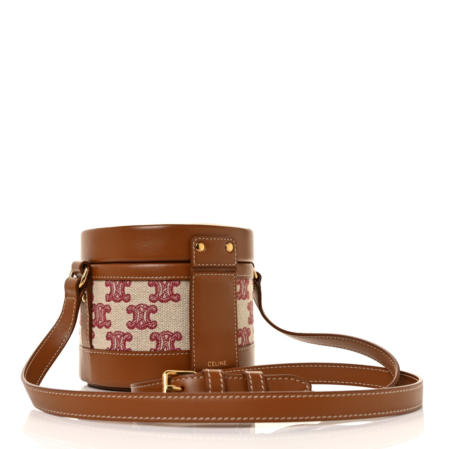 Celine Calfskin Triomphe Canvas Medium Tambour Bag Fox Red 2 of 5