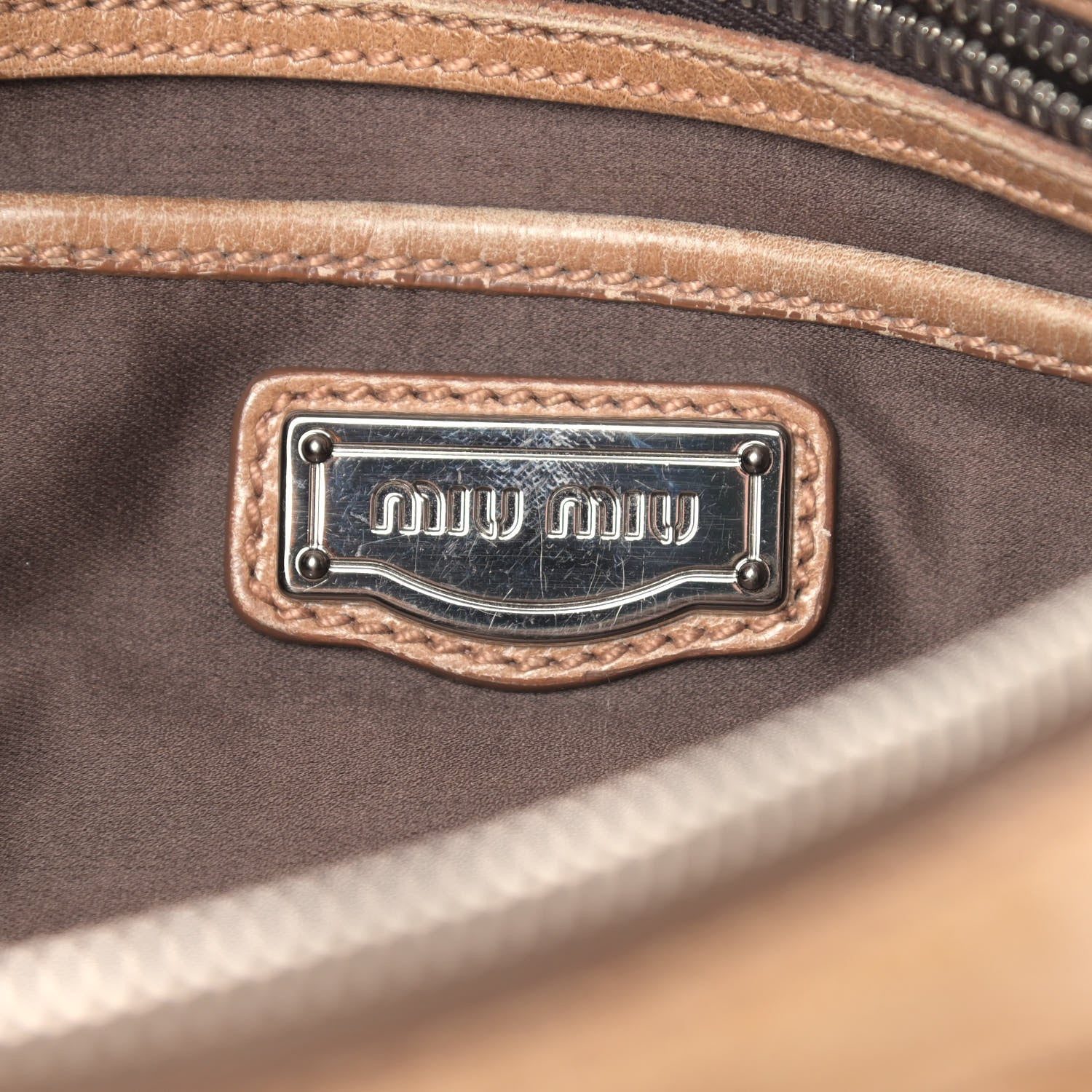 Miu Miu Vitello Lux Crystal Heart Charm Tote Beige 5 of 17