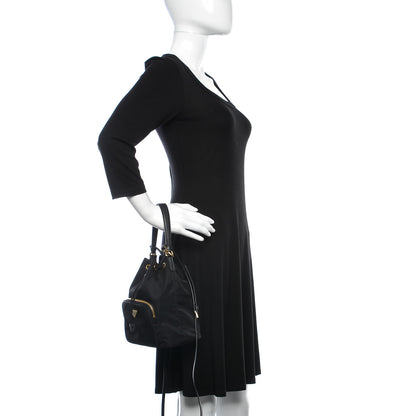 Prada Saffiano Tessuto Nylon Mini Bucket Crossbody Bag Black 3 of 9