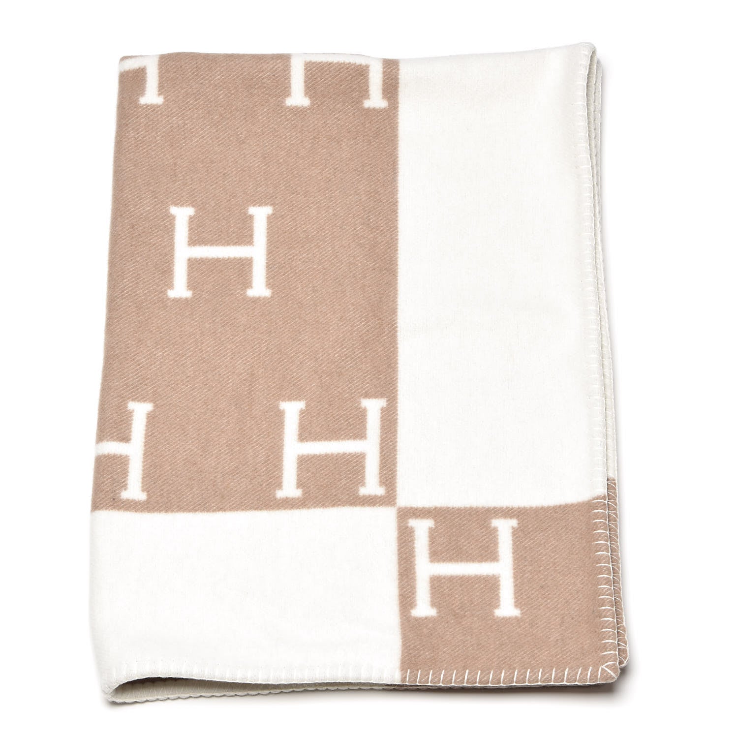 Hermes Wool Cashmere Avalon Baby Blanket Noisette Moyen White 1 of 5