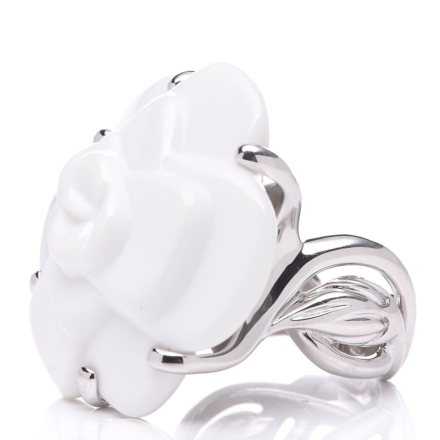 18K White Gold Ceramic Camellia Ring 55 7.5