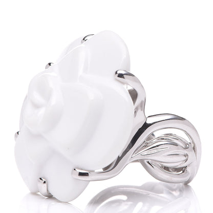 Chanel 18K White Gold Ceramic Camellia Ring 55 7.5 3 of 8