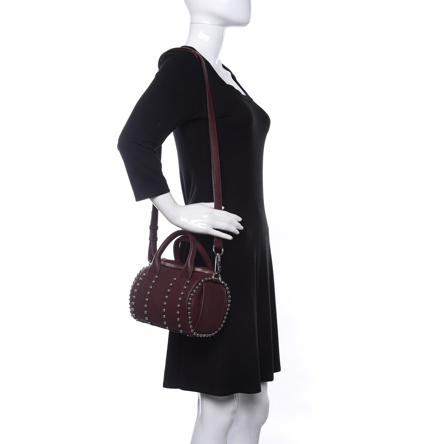 Calfskin Studded Mini Rockie Matte Beet Rodium Hardware