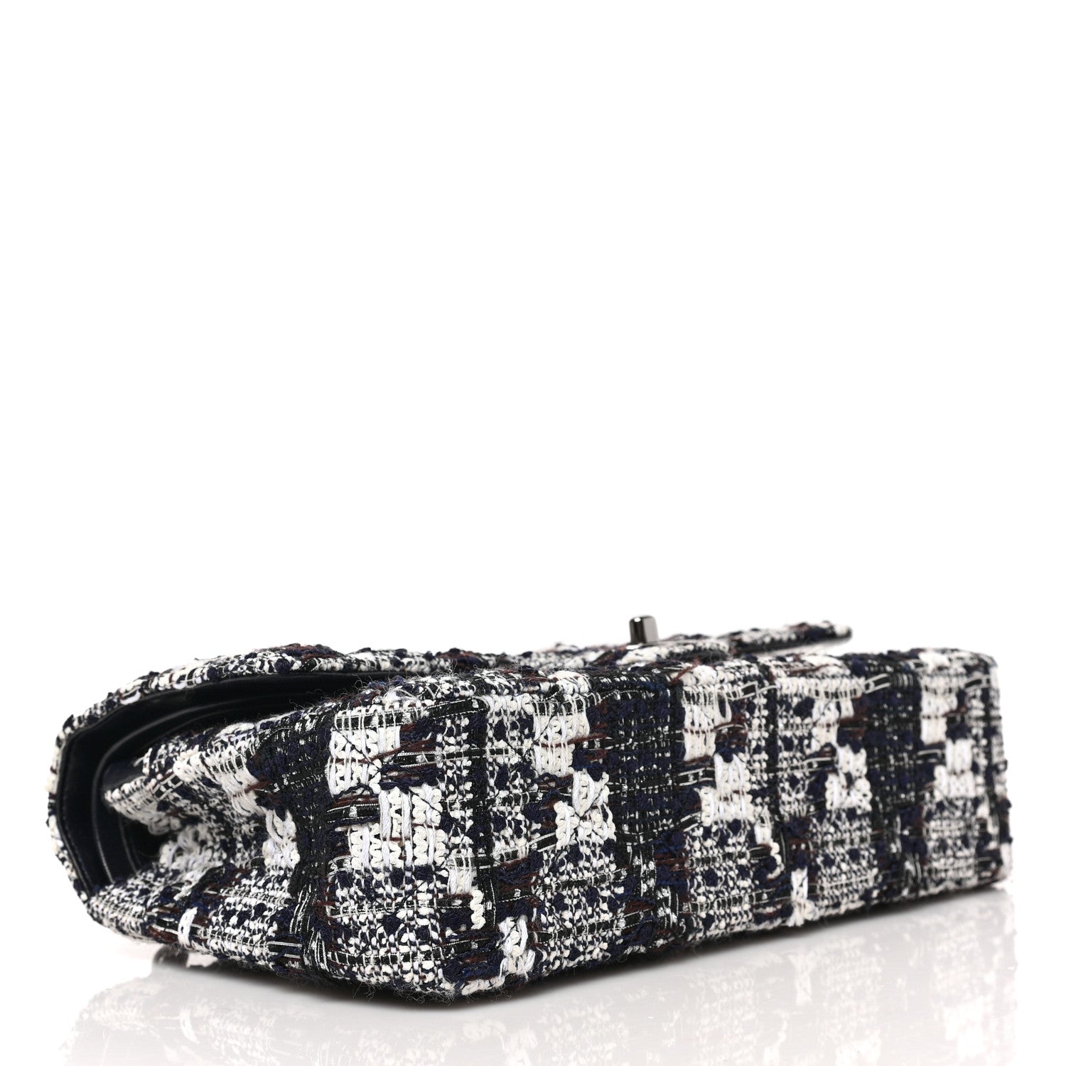Chanel Tweed Quilted Medium Double Flap Black Ecru White 4 of 9