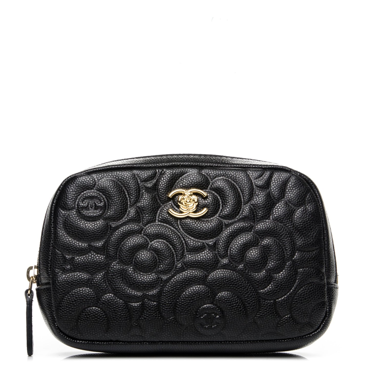 Caviar Camellia Embossed Small Cosmetic Case Black