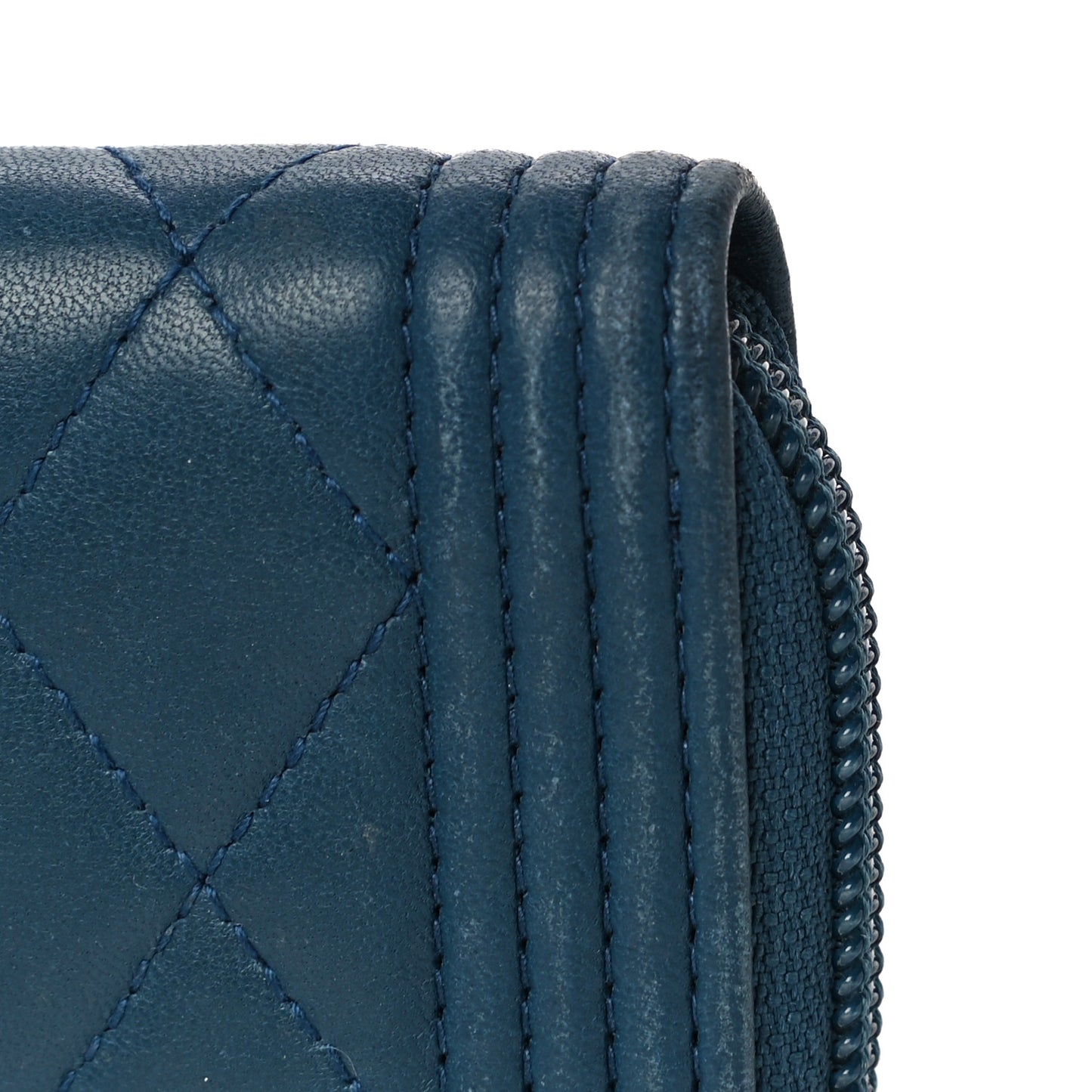 Caviar Quilted Boy Zip Around Coin Purse Wallet Dark Blue