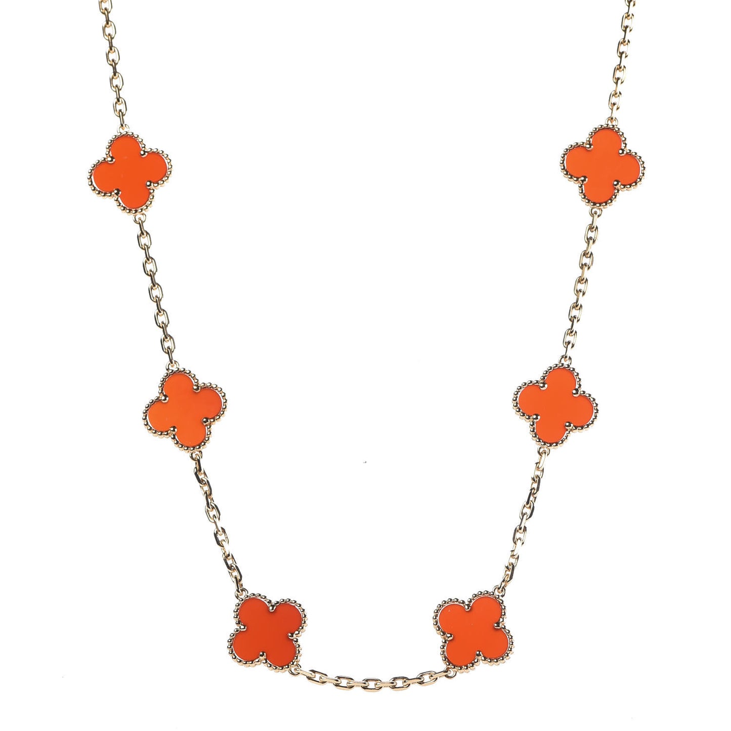 18K Yellow Gold Carnelian 10 Motifs Vintage Alhambra Necklace