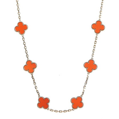 Van Cleef & Arpels 18K Yellow Gold Carnelian 10 Motifs Vintage Alhambra Necklace 1 of 7