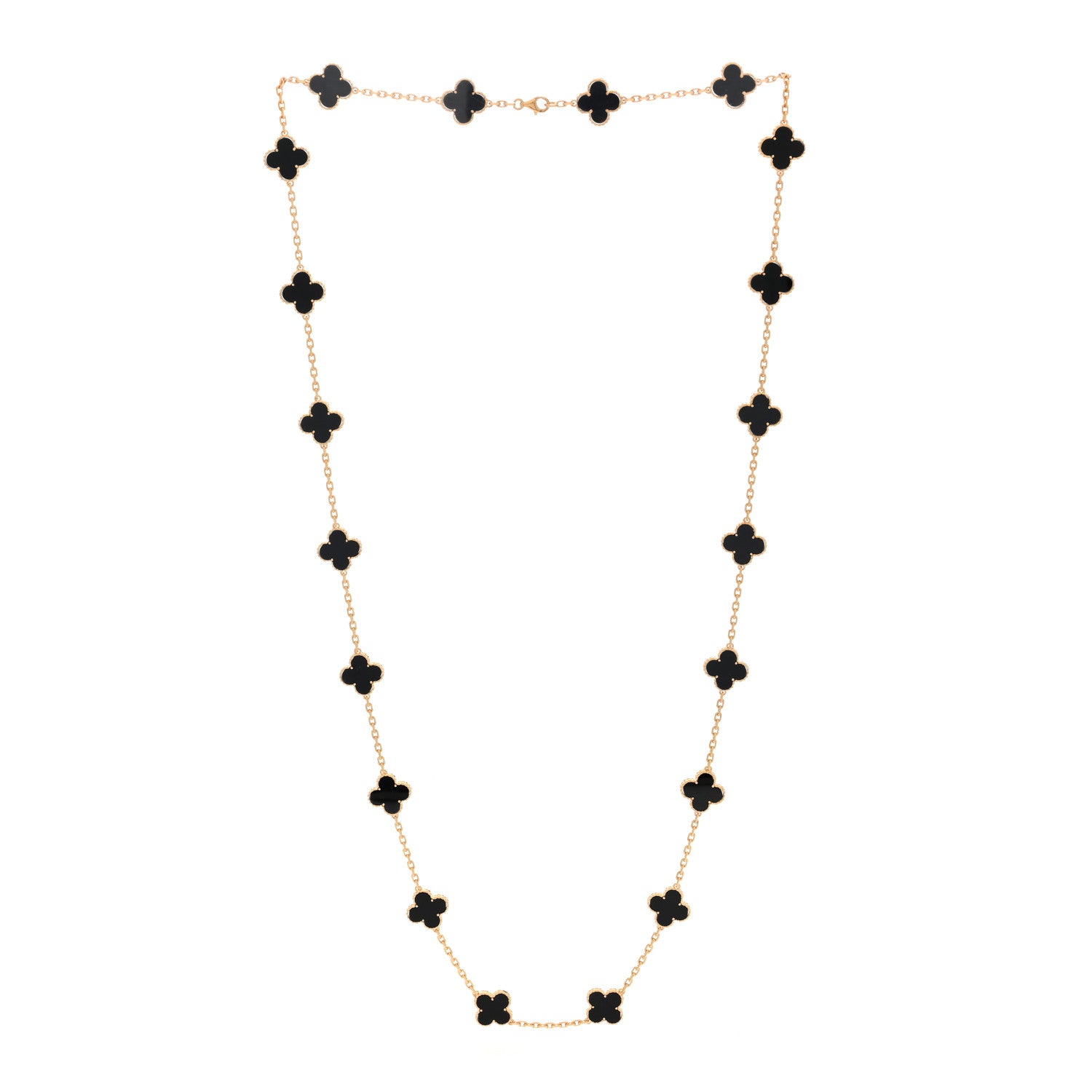 Van Cleef & Arpels 18K Yellow Gold Black Onyx 20 Motifs Vintage Alhambra Necklace 3 of 4