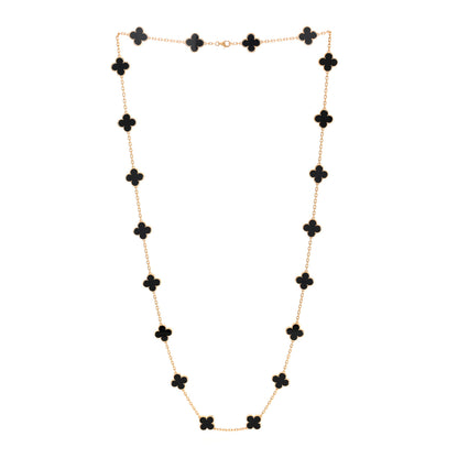 Van Cleef & Arpels 18K Yellow Gold Black Onyx 20 Motifs Vintage Alhambra Necklace 3 of 4