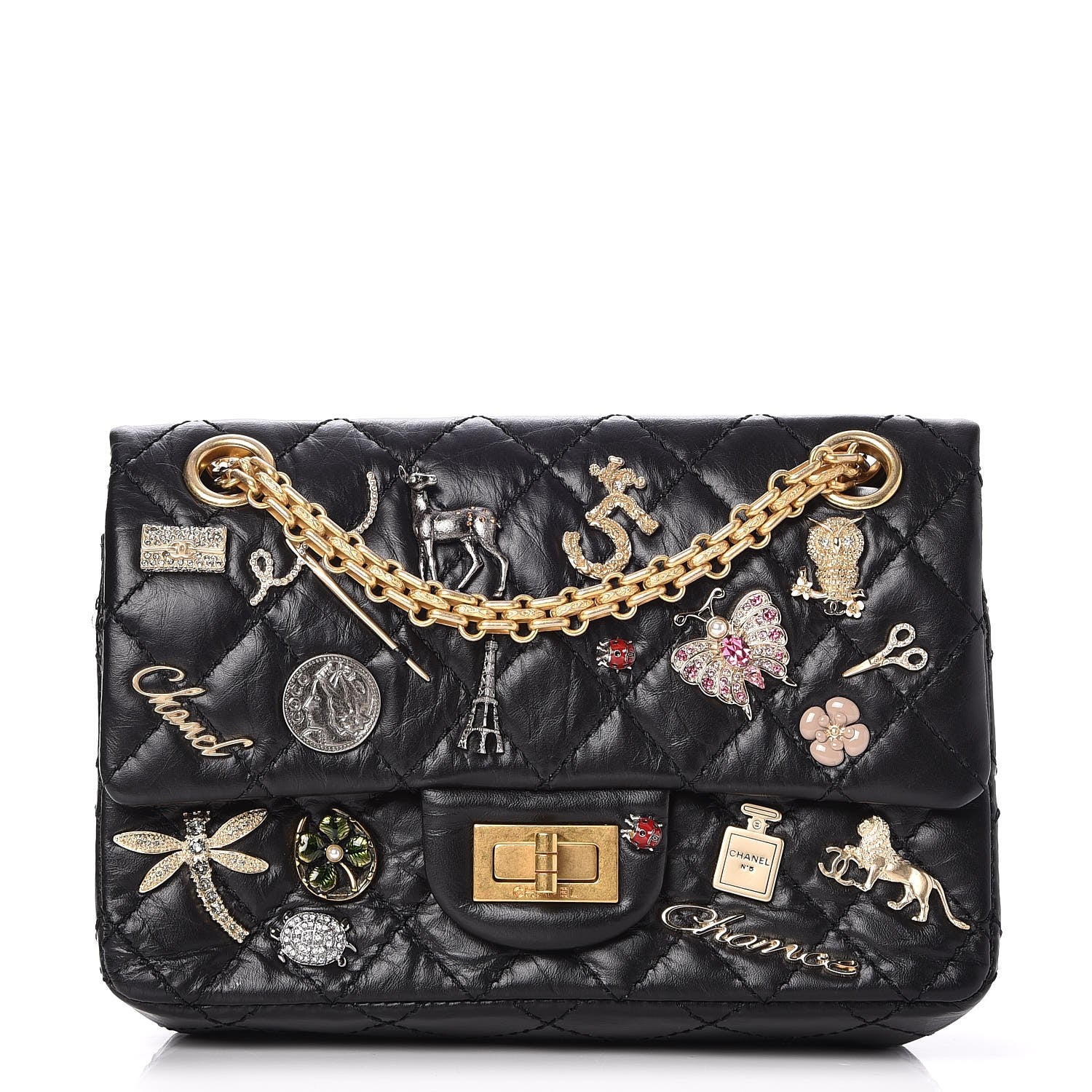 Chanel Aged Calfskin Lucky Charms 2.55 Reissue 224 Flap Black 1 of 8