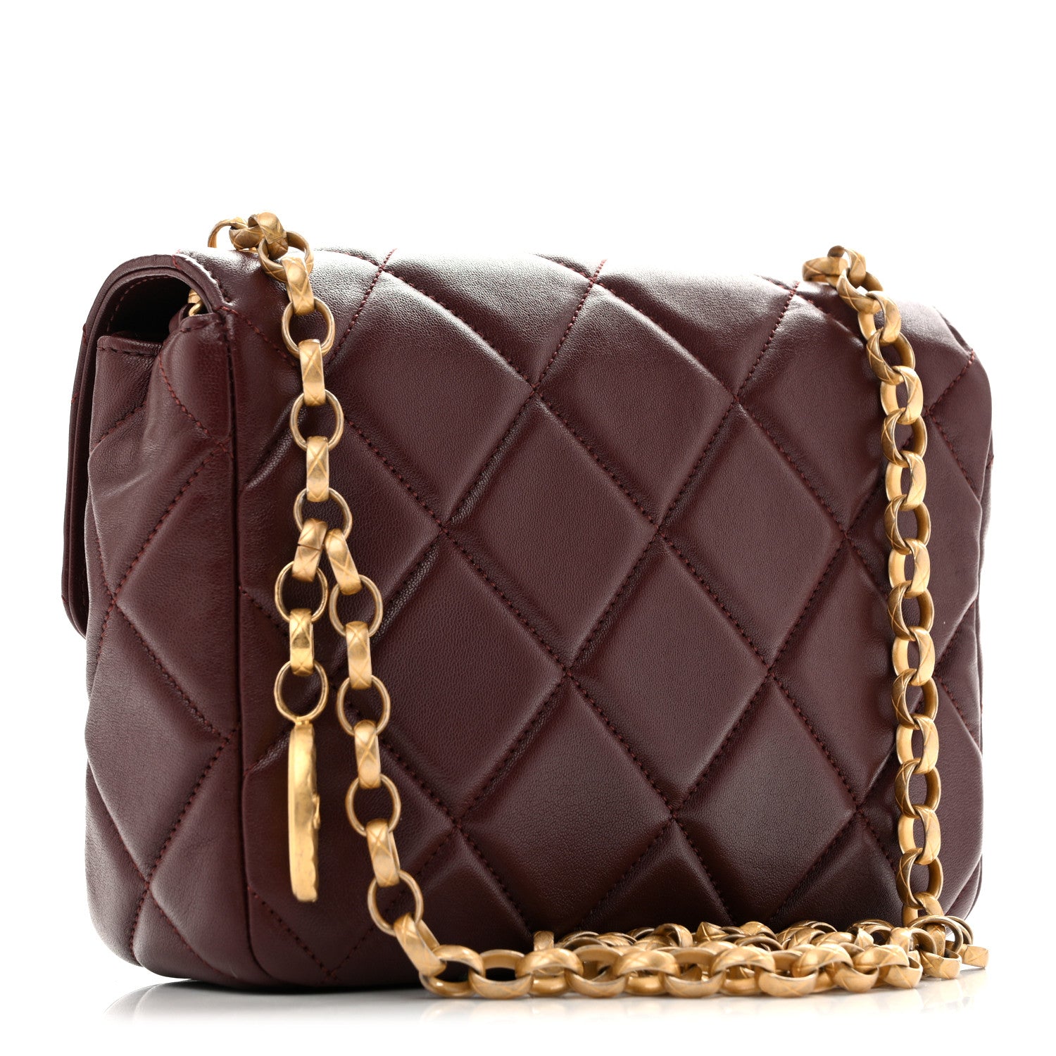 Chanel Lambskin Quilted Mini Logo Square Flap Burgundy 3 of 14