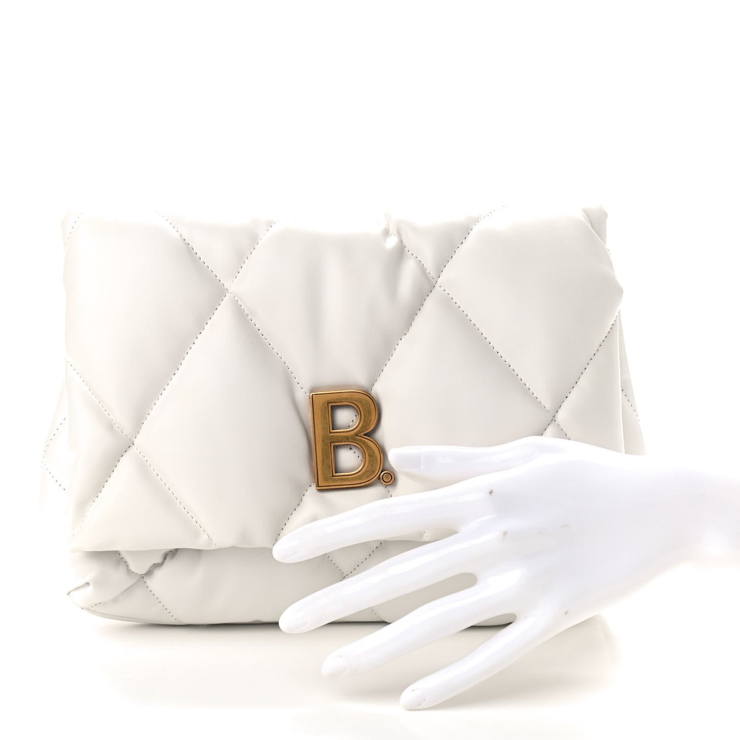 Nappa Calfskin Quilted Touch B Puffy Clutch White