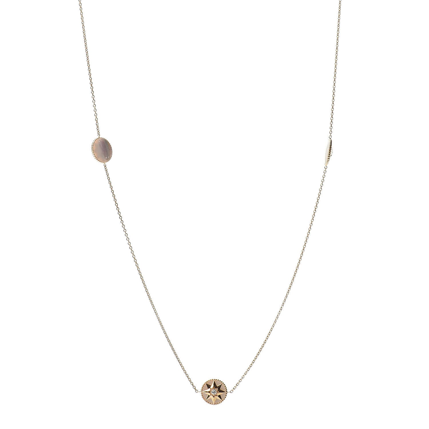 Christian Dior 18K Yellow Gold Diamond Mother of Pearl Long Rose Des Vents Necklace 1 of 4