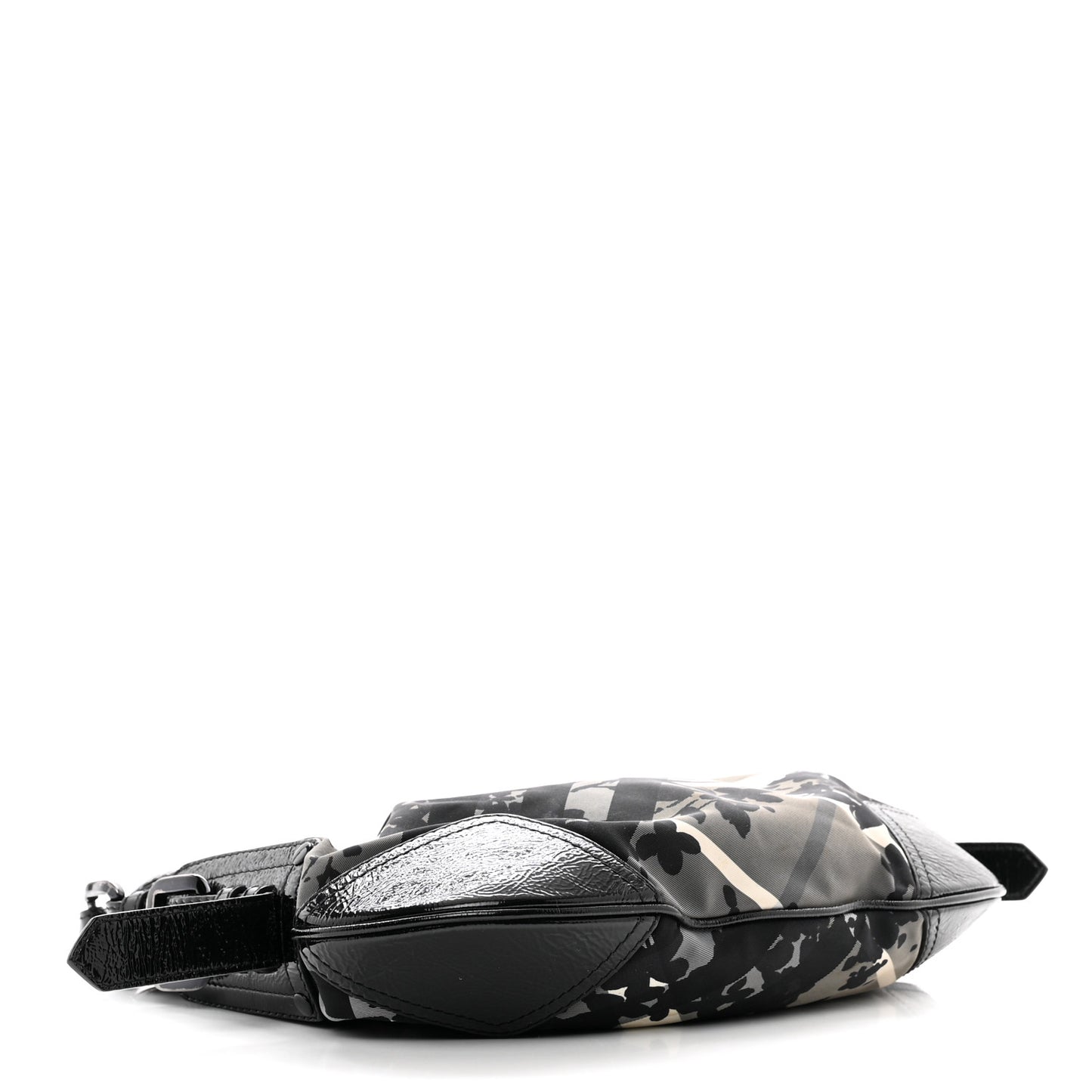 Patent Nylon Beat Check Floral Print Hobo Black