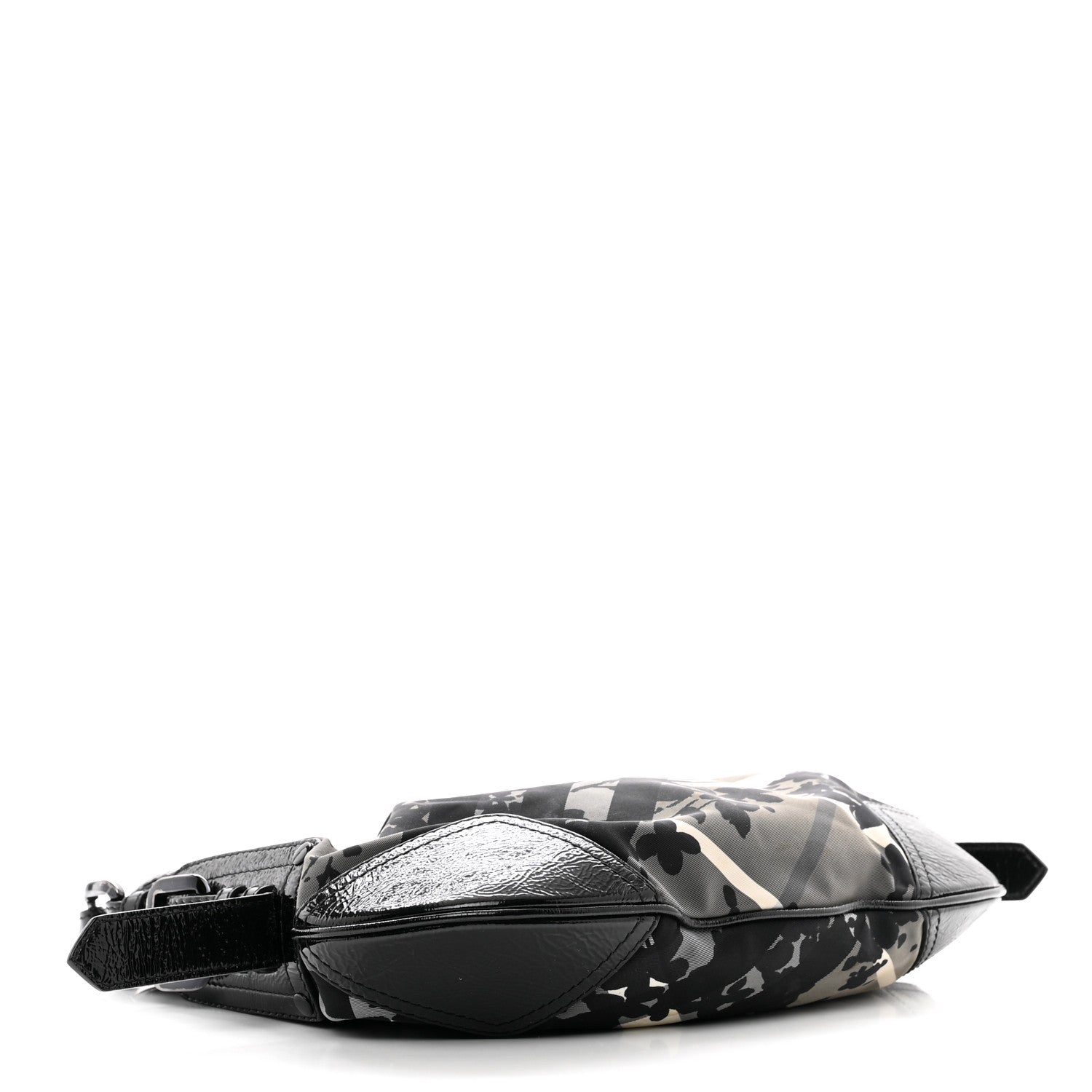 Burberry Patent Nylon Beat Check Floral Print Hobo Black 4 of 12