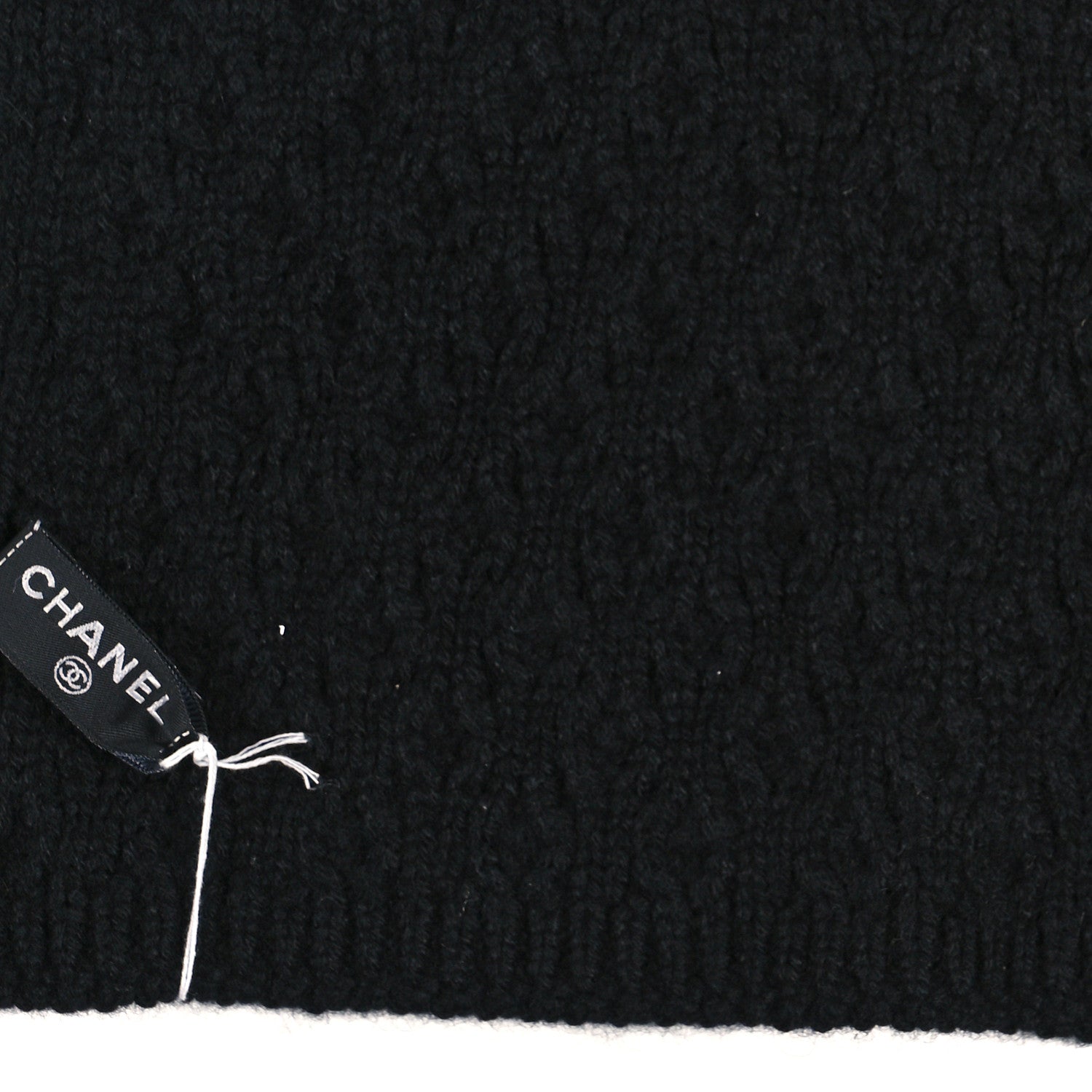 Chanel Cashmere Knit CC Scarf Black White 3 of 3