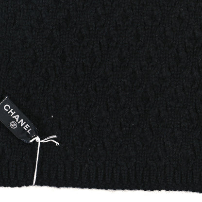 Chanel Cashmere Knit CC Scarf Black White 3 of 3