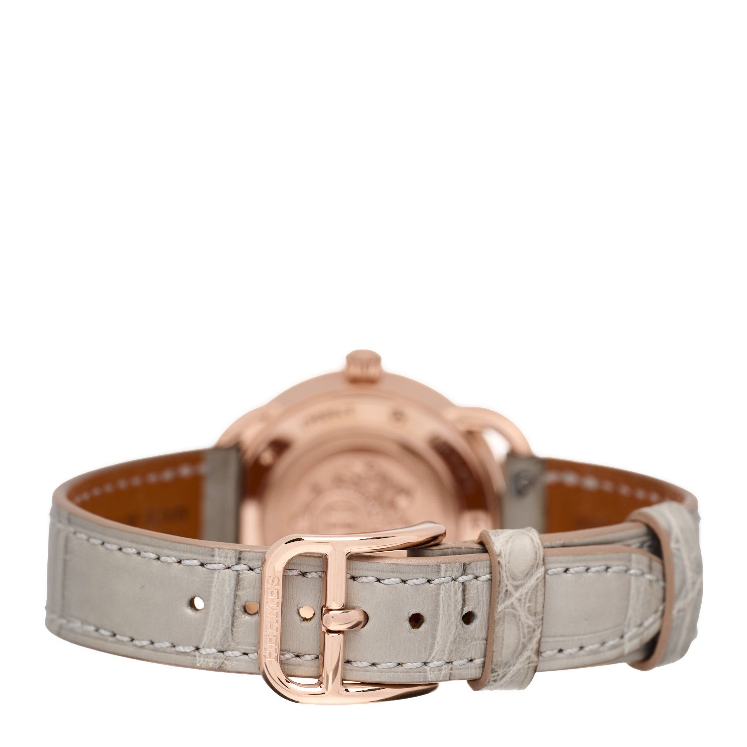 Hermes 18K Rose Gold Alligator Diamond Bezel 30mm Arceau Quartz Watch Gris Perle 3 of 5
