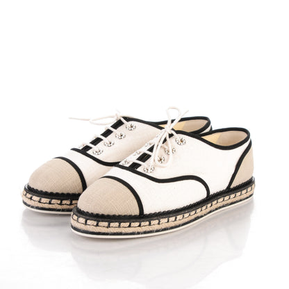 Chanel Cotton Lace Up Espadrilles 39.5 Light Beige Dark Beige 3 of 7