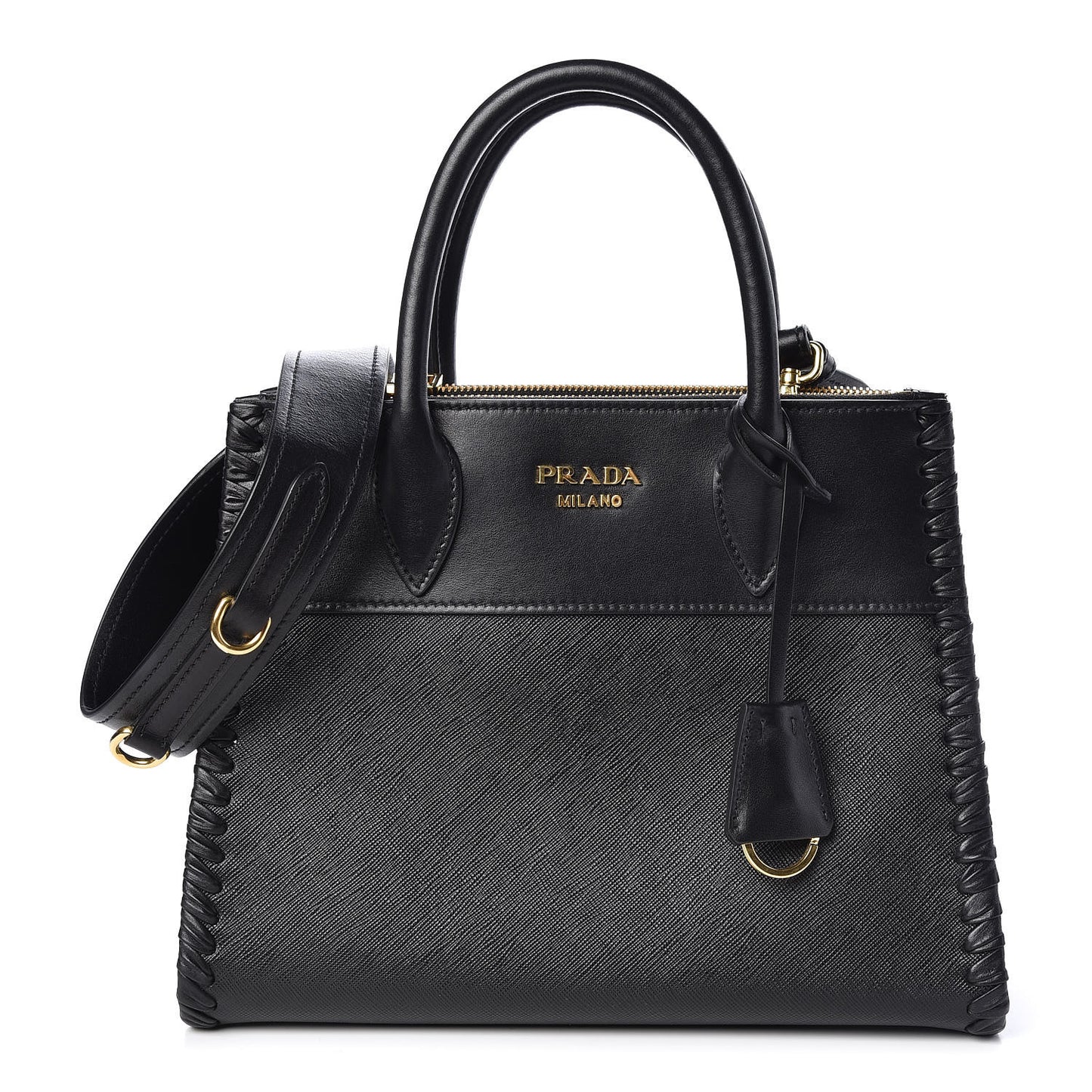 Saffiano City Calfskin Whipstitch Small Paradigme Bag Black