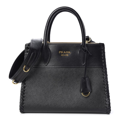 Prada Saffiano City Calfskin Whipstitch Small Paradigme Bag Black 1 of 10