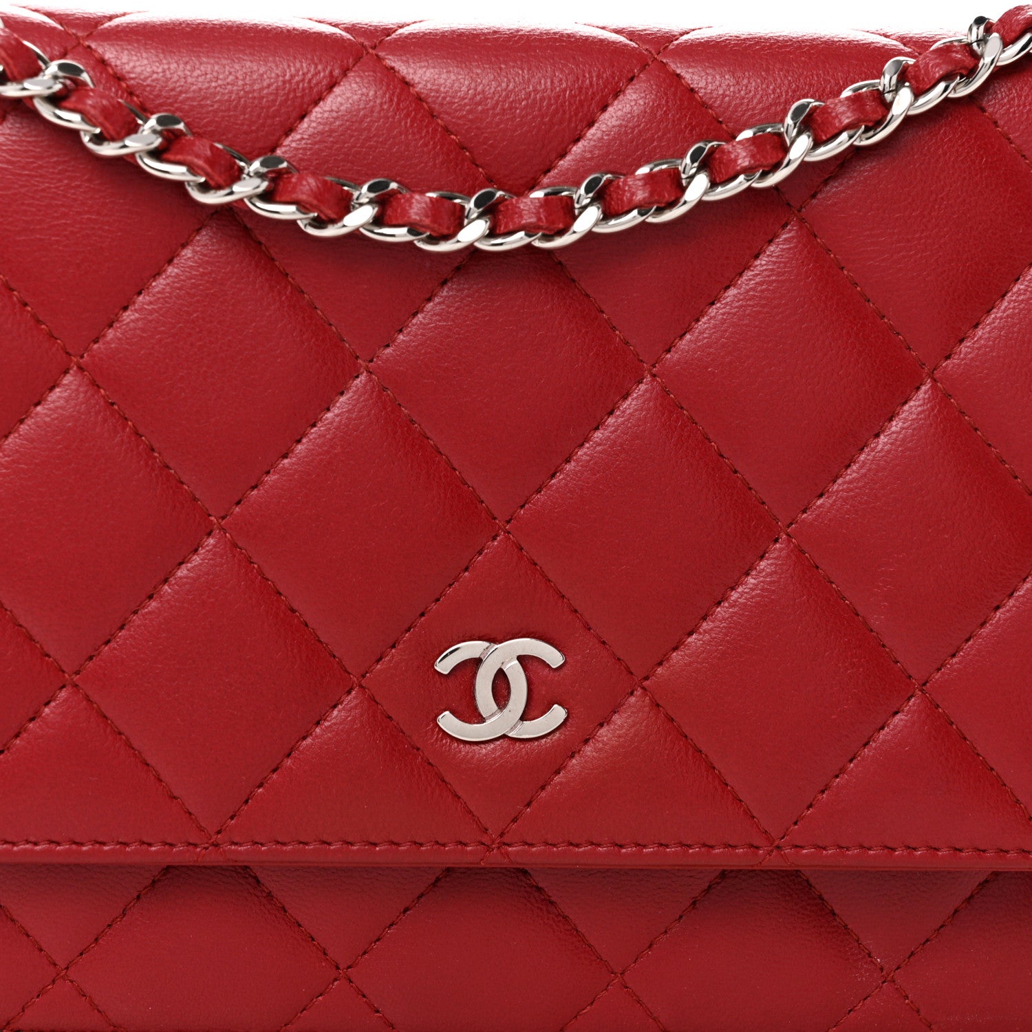 Chanel Lambskin Quilted Wallet On Chain WOC Red 9 of 12