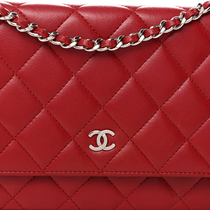 Chanel Lambskin Quilted Wallet On Chain WOC Red 9 of 12