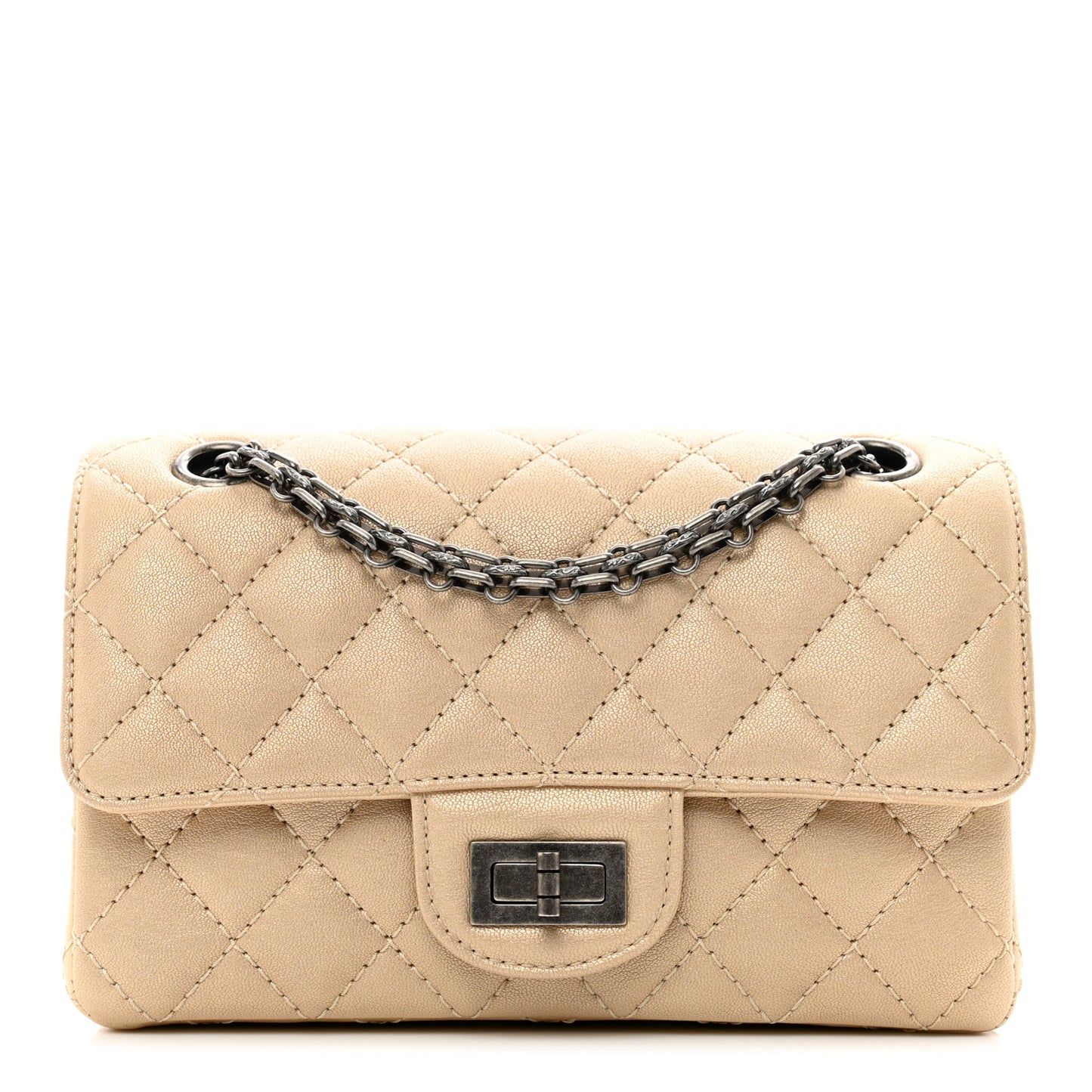 Metallic Sheepskin Quilted 2.55 Reissue Mini Flap Beige