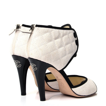 Chanel Grosgrain Canvas Quilted Open Toe CC Sandals 35 White 3 of 7