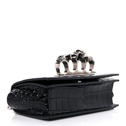 Alexander McQueen Shiny Crocodile Embossed Jeweled Satchel Black 4 of 11