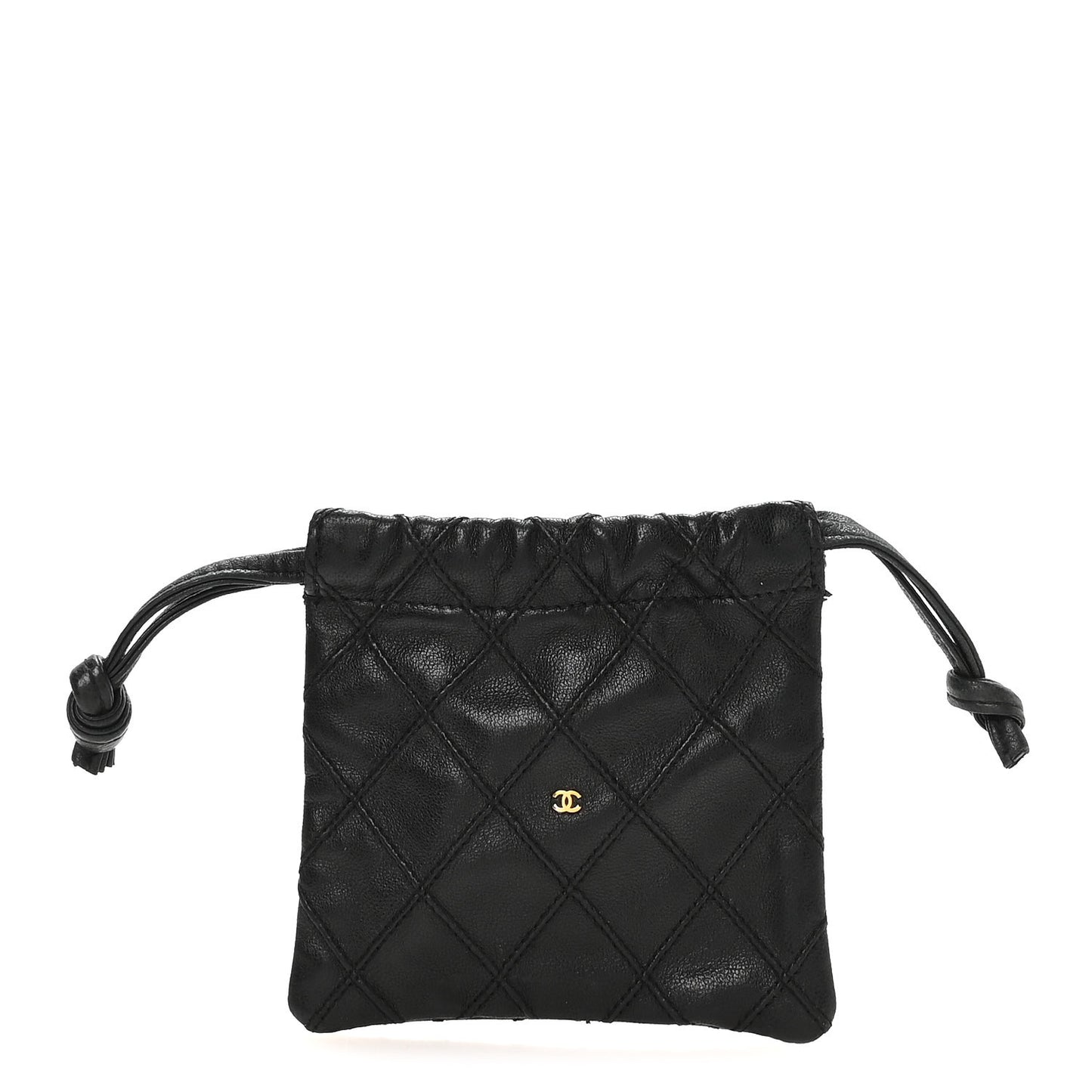 Calfskin Quilted Drawstring Pouch Black