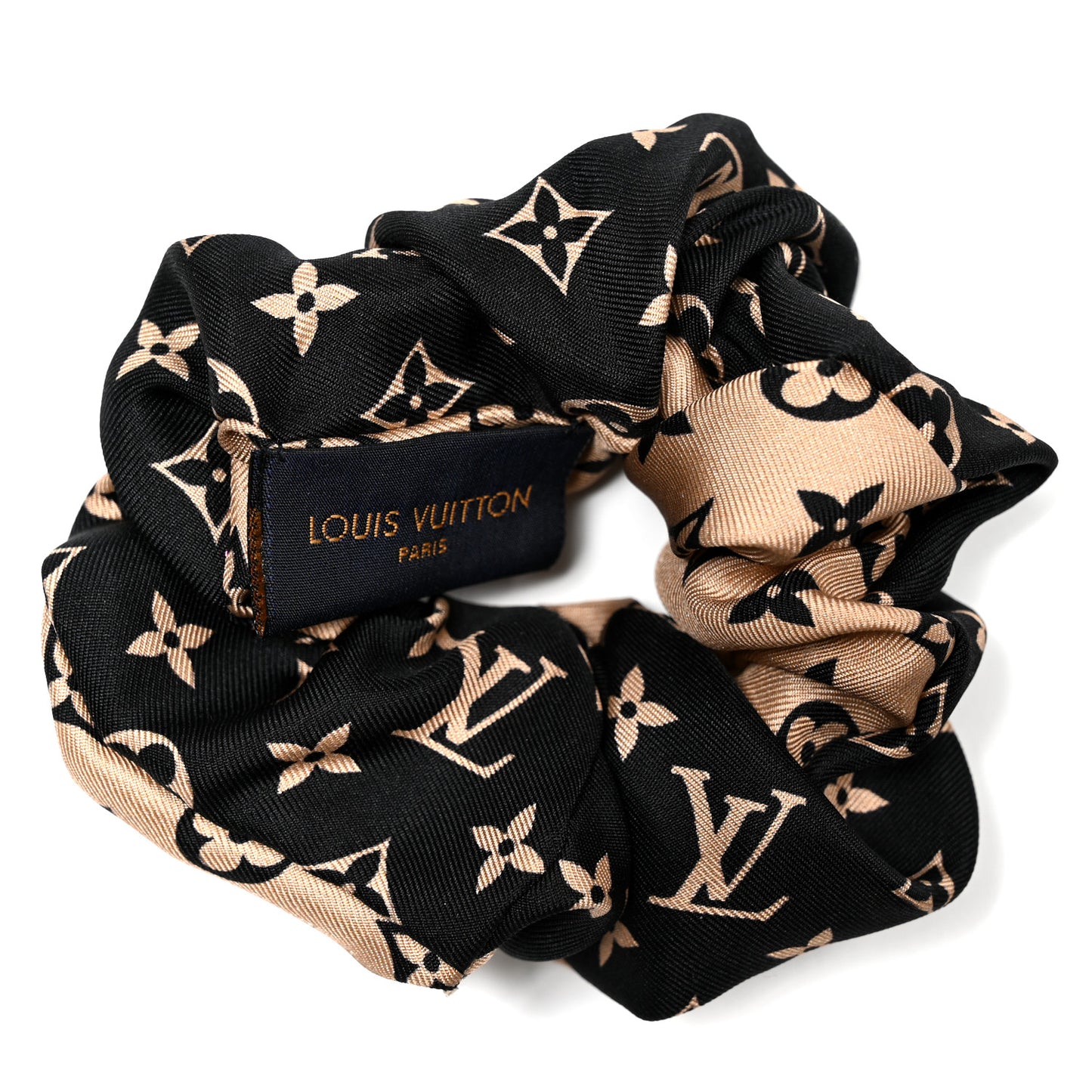 Silk Monogram Scrunchy Beige Black