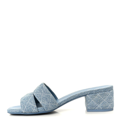 Chanel Denim Quilted Mules 37.5 Blue 1 of 9