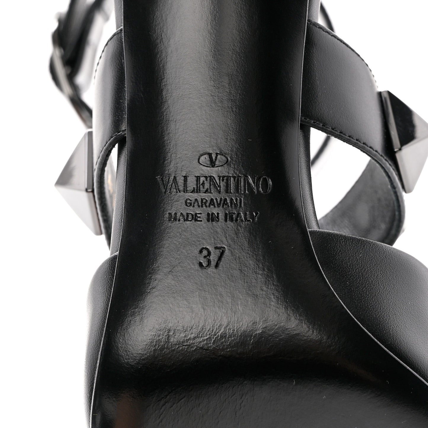 Calfskin Monochrome Roman Stud Ankle Strap 80mm Pumps 37 Black
