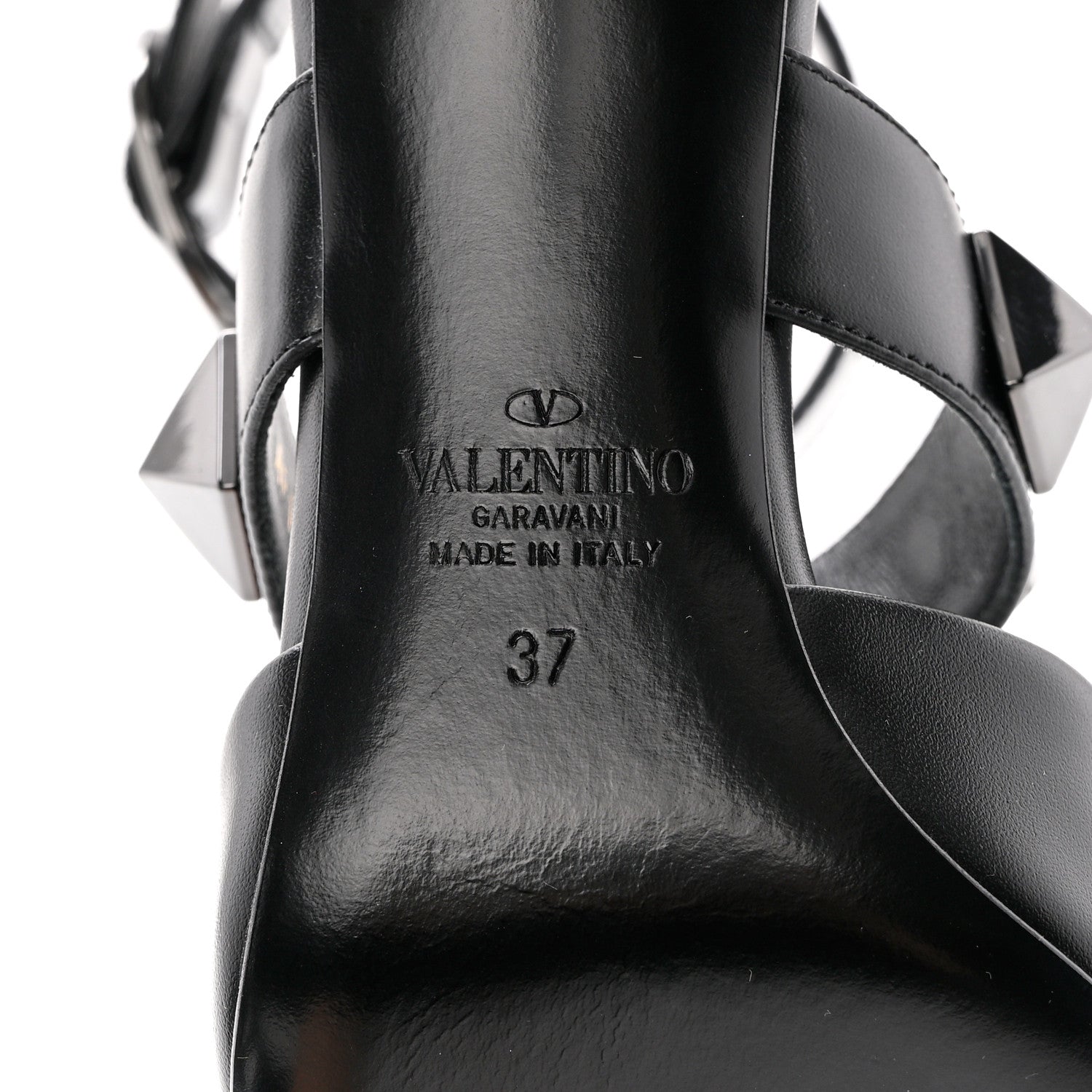 Valentino Garavani Calfskin Monochrome Roman Stud Ankle Strap 80mm Pumps 37 Black 6 of 10