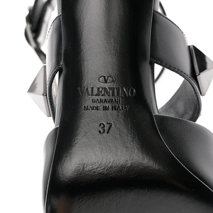 Valentino Garavani Calfskin Monochrome Roman Stud Ankle Strap 80mm Pumps 37 Black 6 of 10