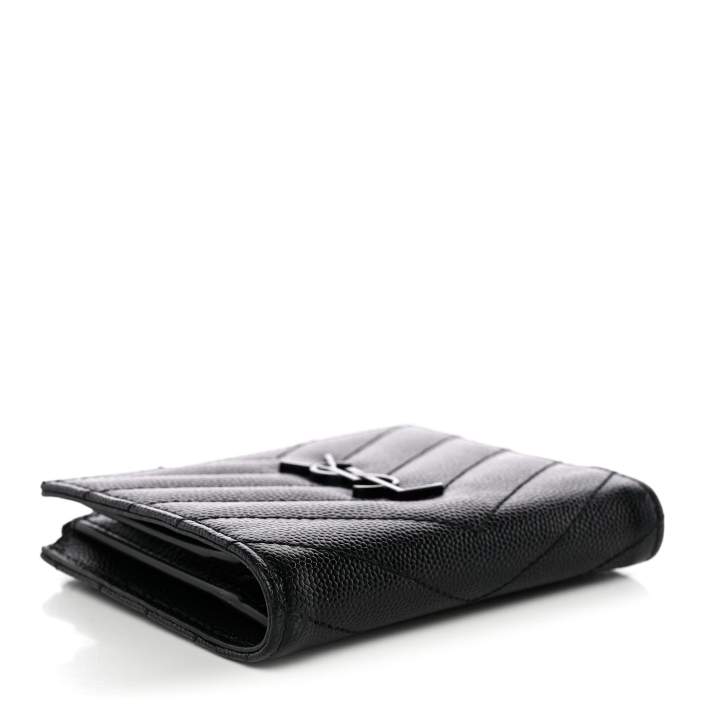 Grain De Poudre Matelasse Chevron Monogram Zipped Two-Part Wallet Black