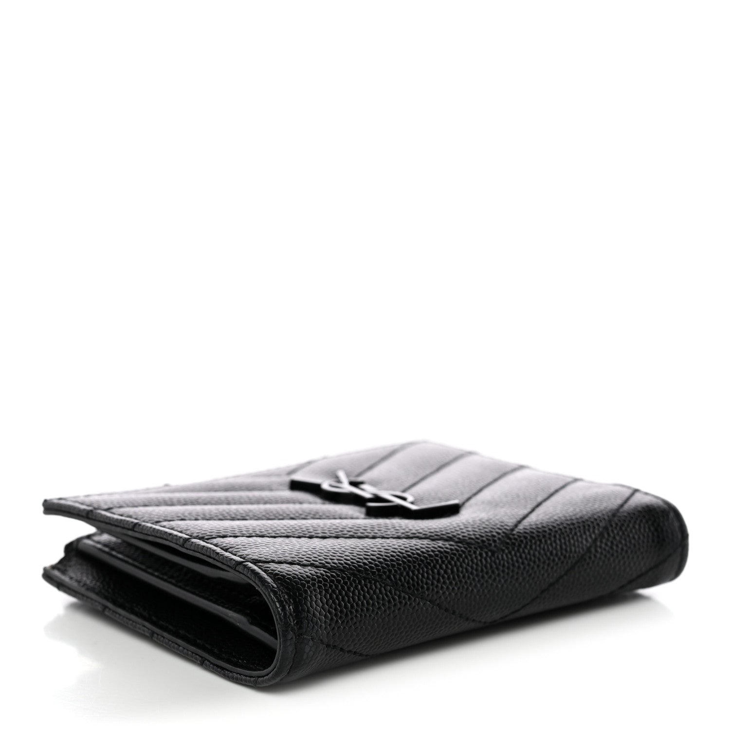 Saint Laurent Grain De Poudre Matelasse Chevron Monogram Zipped Two-Part Wallet Black 4 of 9