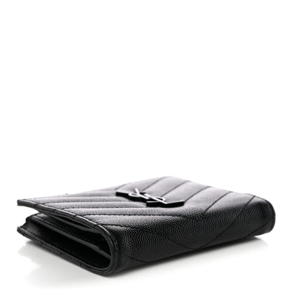 Saint Laurent Grain De Poudre Matelasse Chevron Monogram Zipped Two-Part Wallet Black 4 of 9