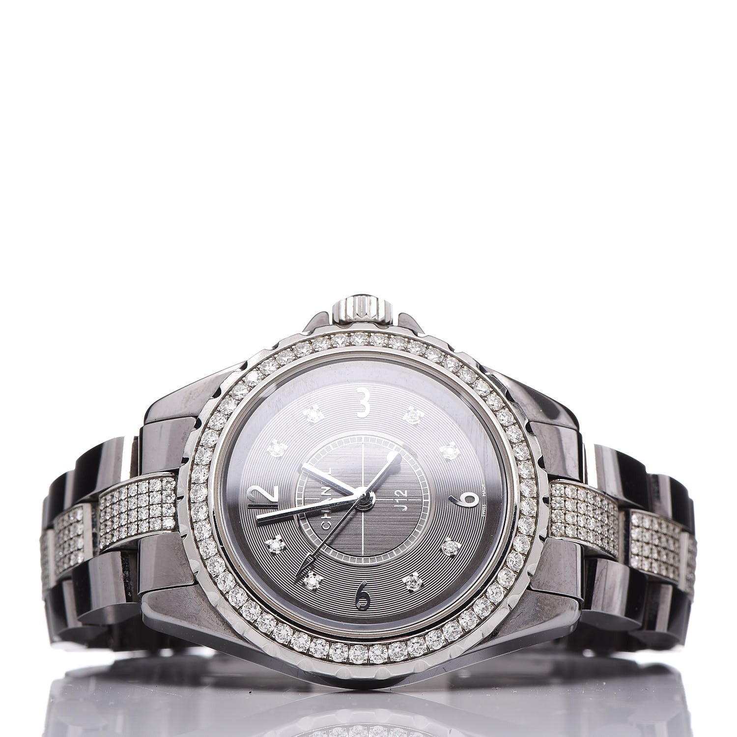 Chanel Titanium Ceramic Diamond Pave Bezel 33mm J12 Quartz Watch 3 of 7