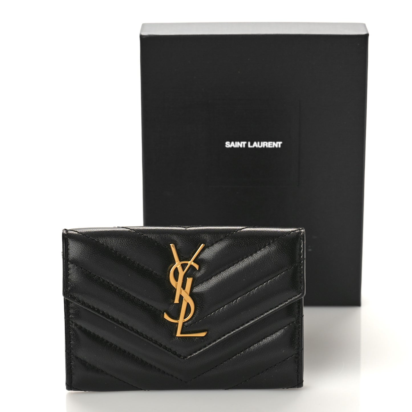 Nappa Matelasse Chevron Small Monogram Envelope Wallet Black