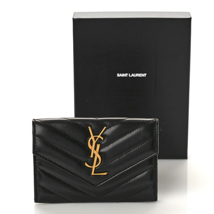 Saint Laurent Nappa Matelasse Chevron Small Monogram Envelope Wallet Black 9 of 9