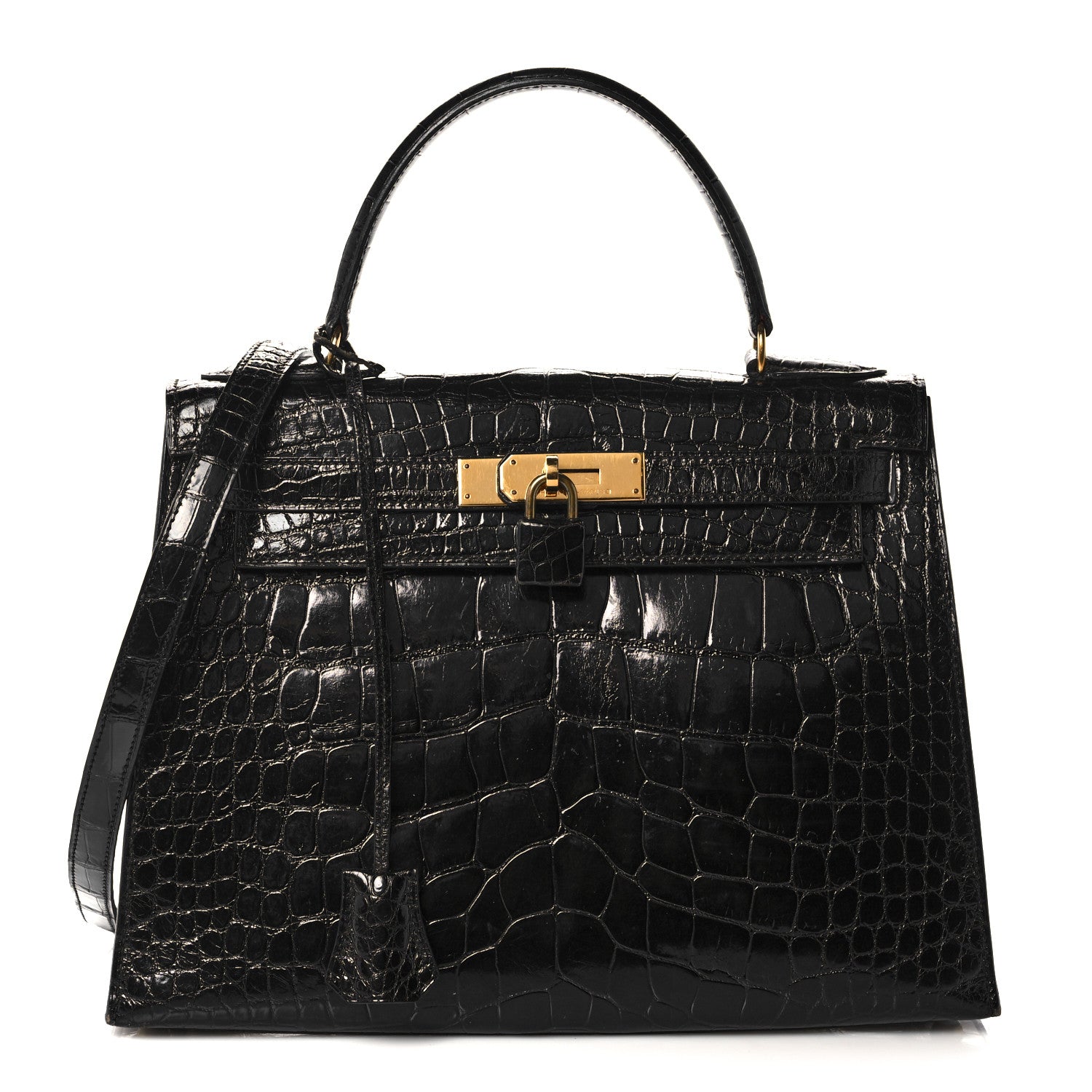 Hermes Shiny Alligator Kelly Sellier 28 Black 1 of 20