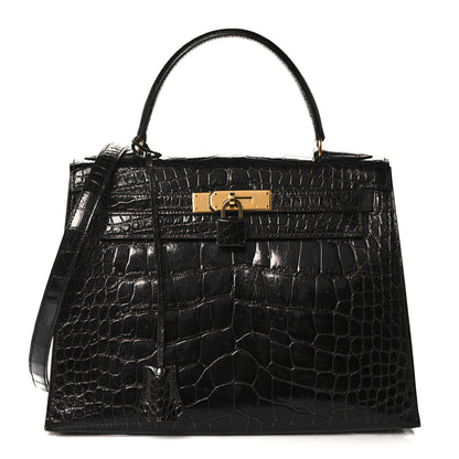 Hermes Shiny Alligator Kelly Sellier 28 Black 1 of 20